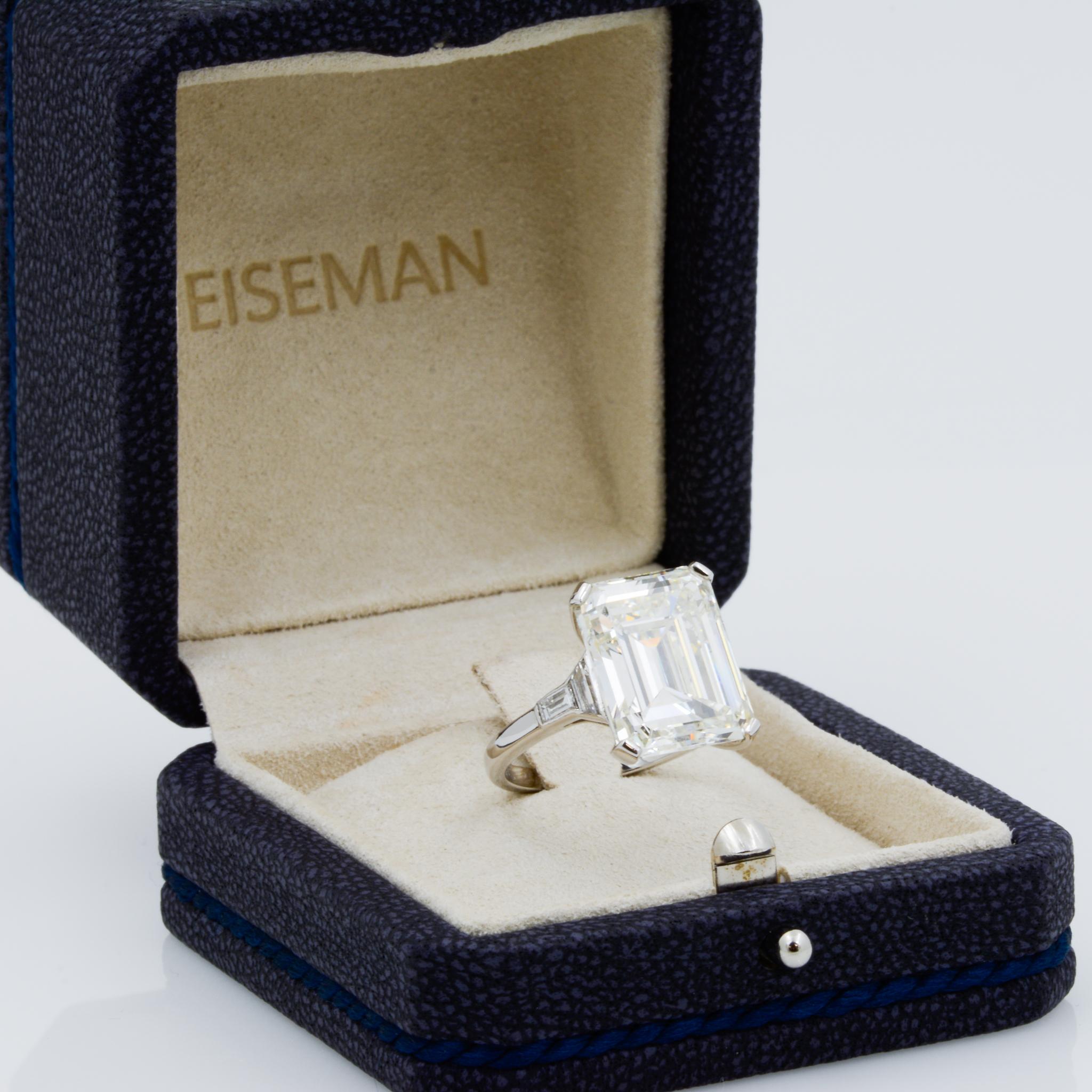 GIA 9.66 Carat Emerald Cut and 5-Stone Diamond Ring 3