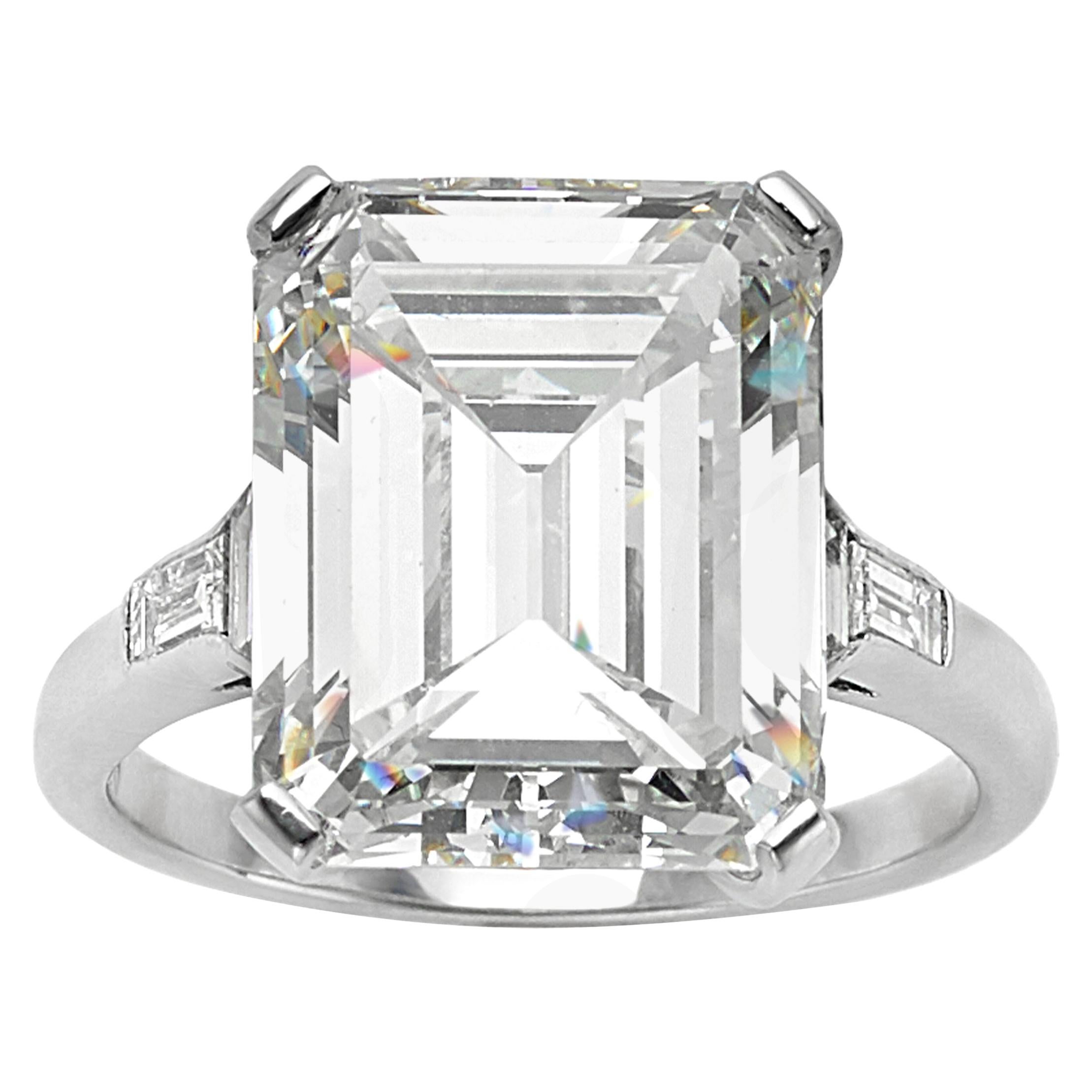 GIA 9.66 Carat Emerald Cut and 5-Stone Diamond Ring