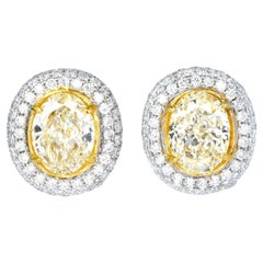 GIA 9.79cts Natural Yellow Diamond Halo Cluster Clip On Stud Gold Earrings