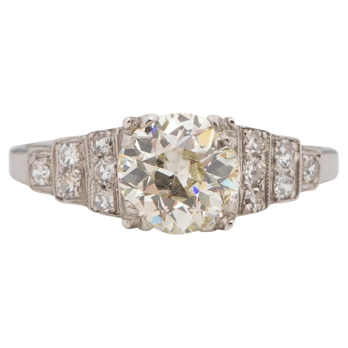 GIA .98 Carat Art Deco Diamond Platinum Engagement Ring For Sale