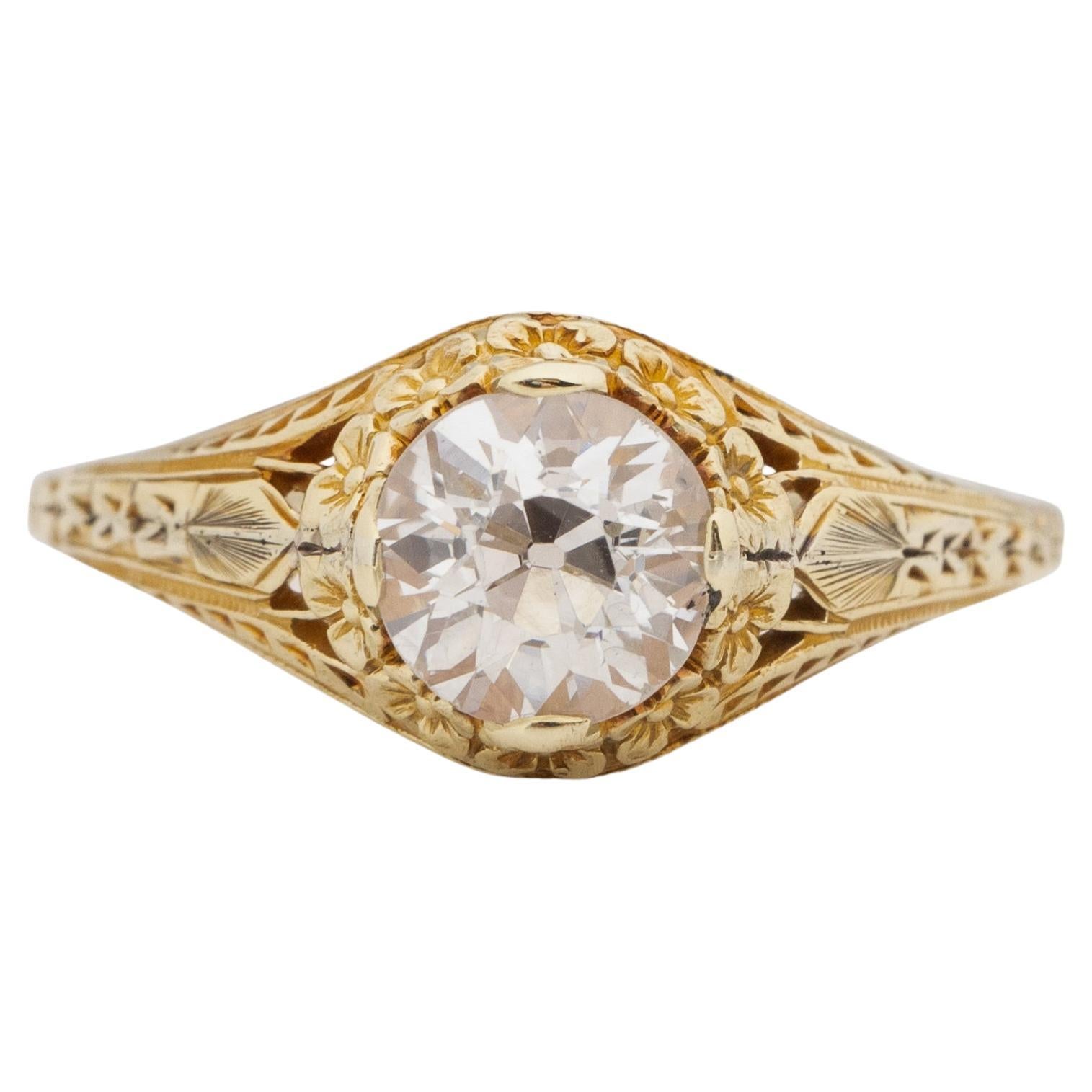 GIA .98 Carat Edwardian Diamond 14 Karat Yellow Gold Engagement Ring