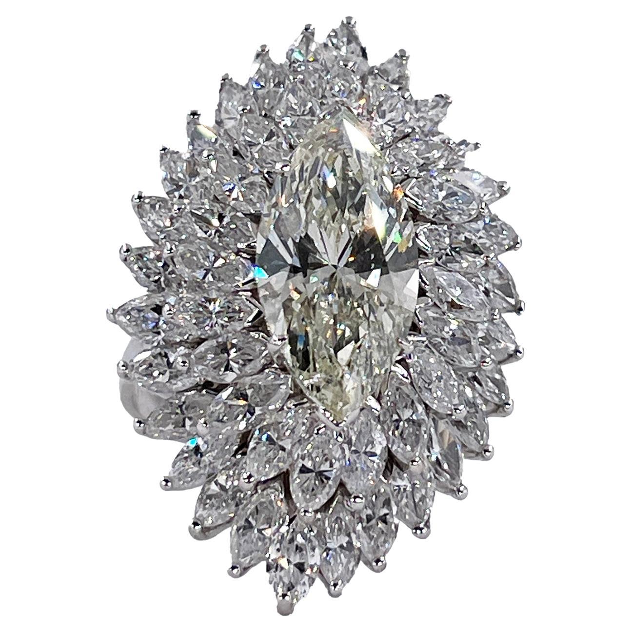 GIA 9.80ctw  1960s Estate "BALLERINA" Marquise Diamond Cocktail Ring by Palais For Sale