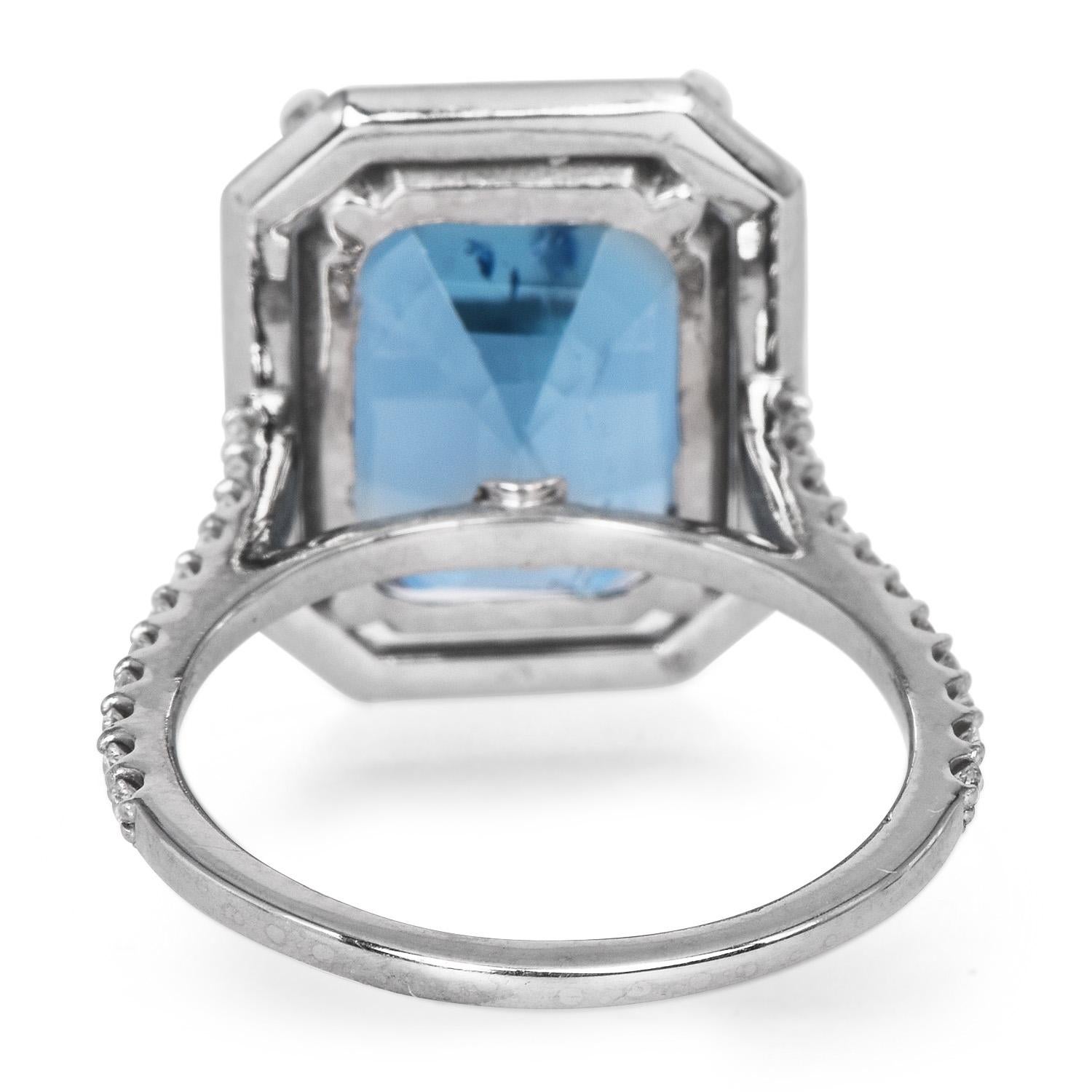 Emerald Cut GIA 9.83 Santa Maria Aquamarine Diamond Platinum Halo Cocktail  Ring
