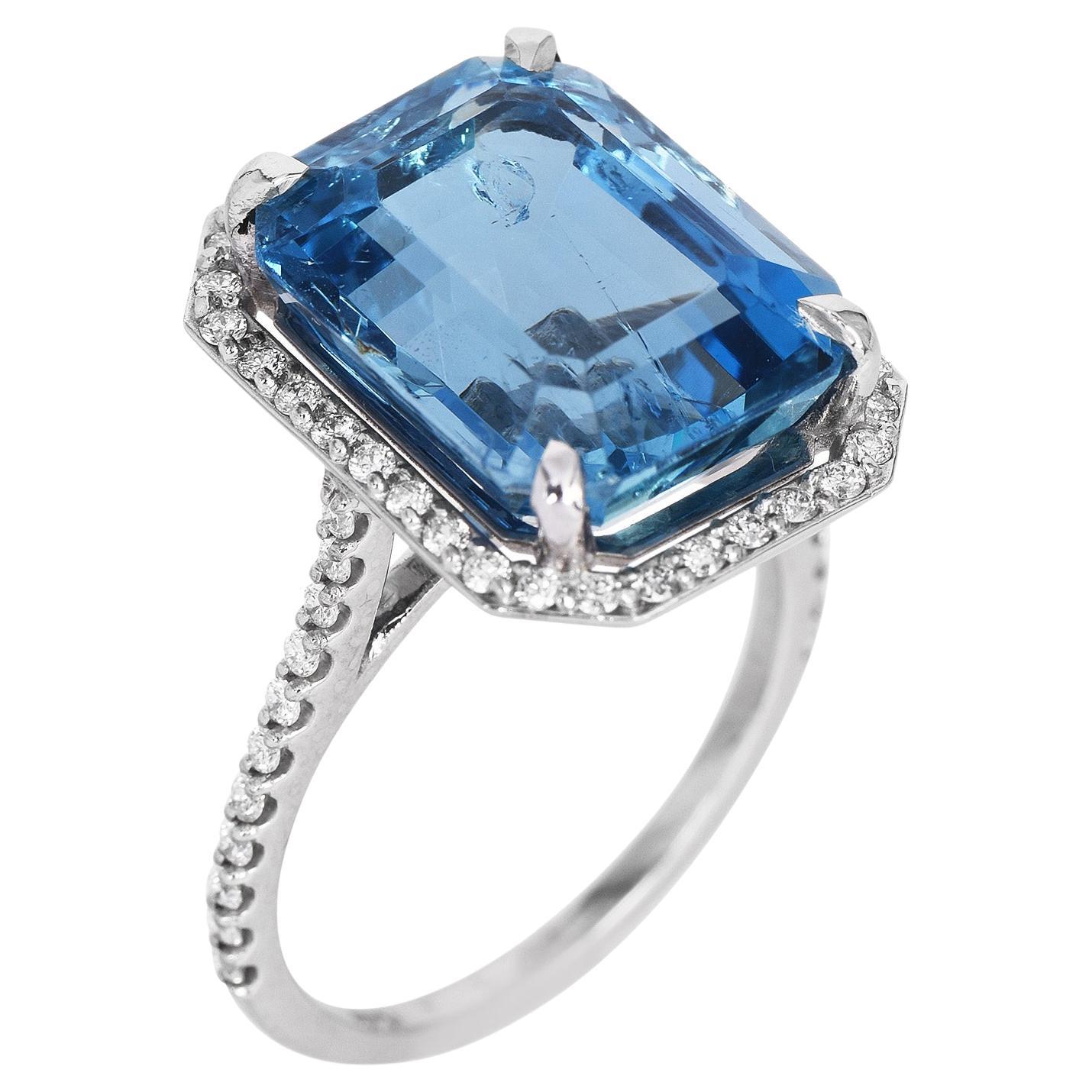 GIA 9.83 Santa Maria Aquamarine Diamond Platinum Halo Cocktail  Ring