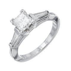 GIA .99 Carat Princess Cut Diamond Platinum Three-Stone Engagement Ring