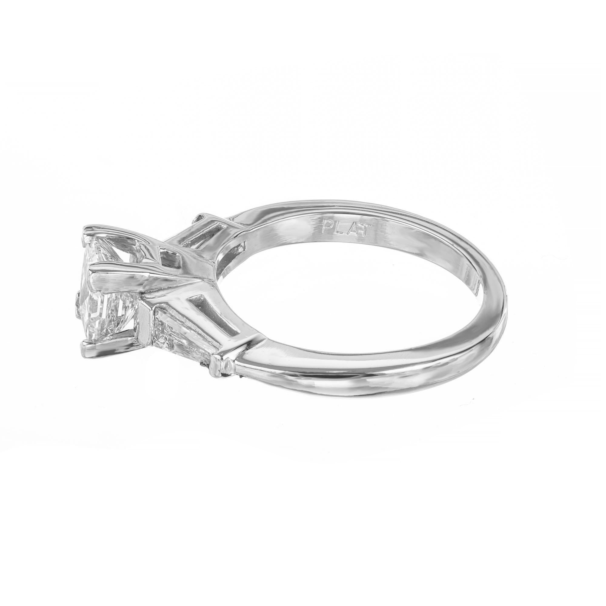 Women's GIA .99 Carat Princess Cut Diamond Platinum Three-Stone Engagement Ring For Sale