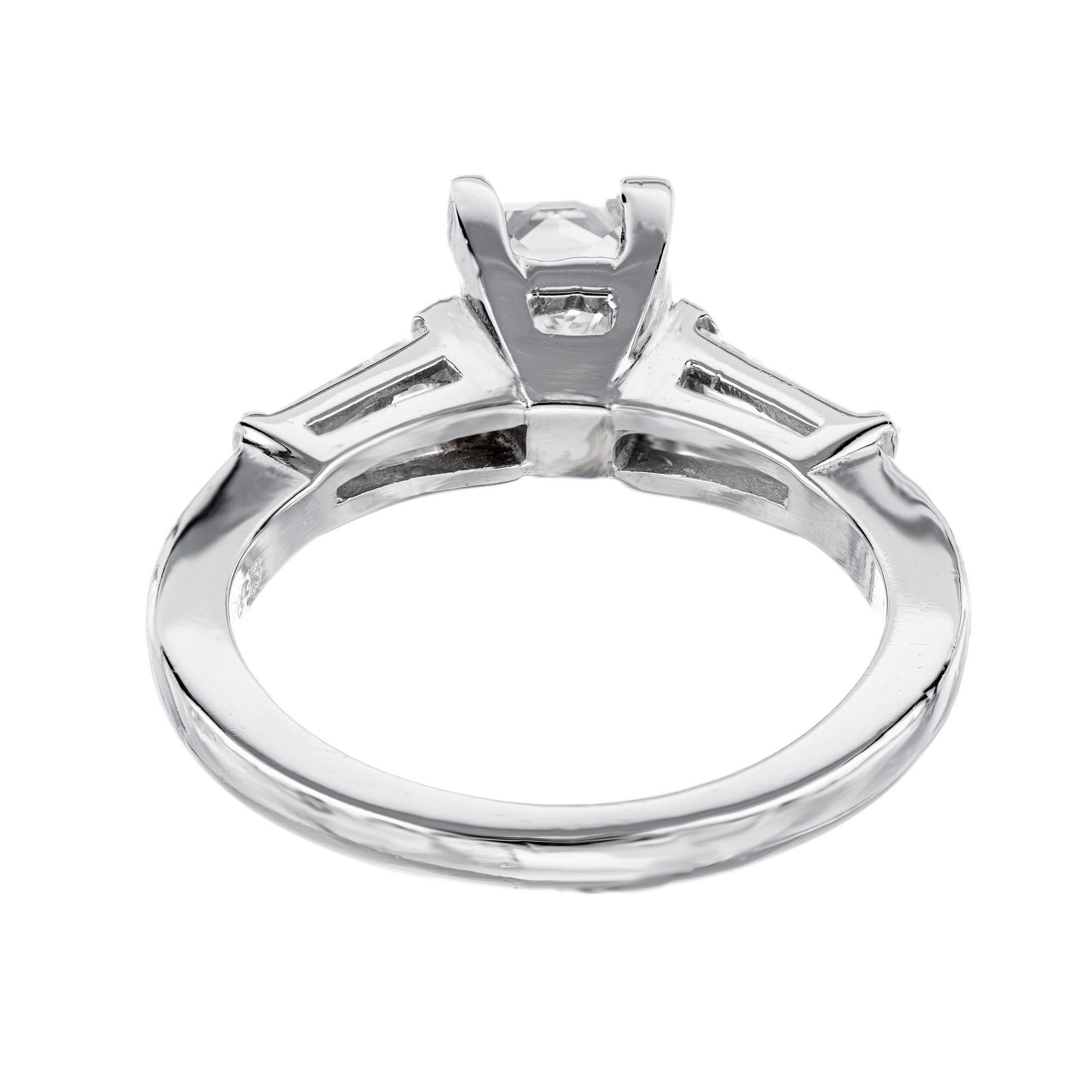 GIA .99 Carat Princess Cut Diamond Platinum Three-Stone Engagement Ring For Sale 2