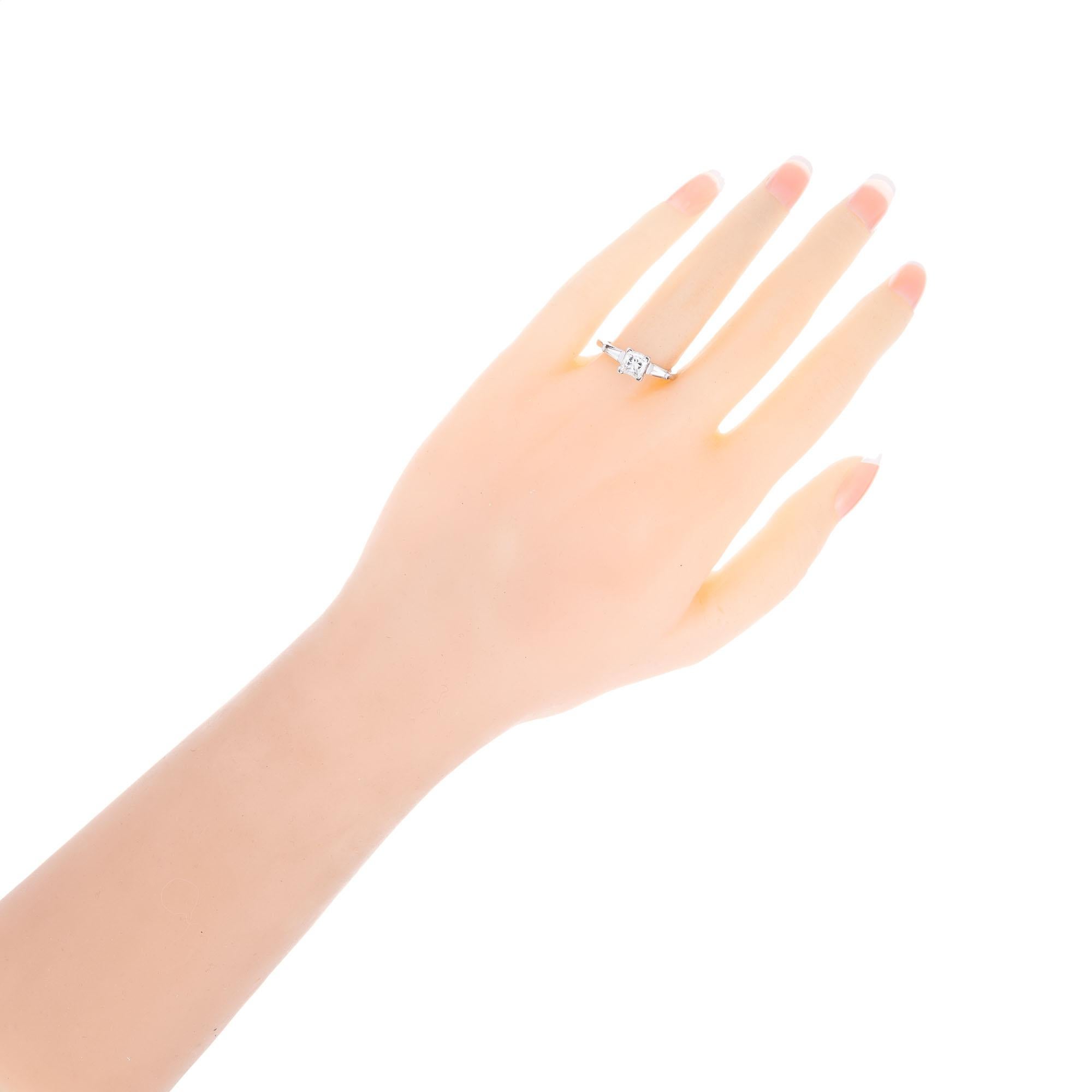 GIA .99 Carat Princess Cut Diamond Platinum Three-Stone Engagement Ring For Sale 3