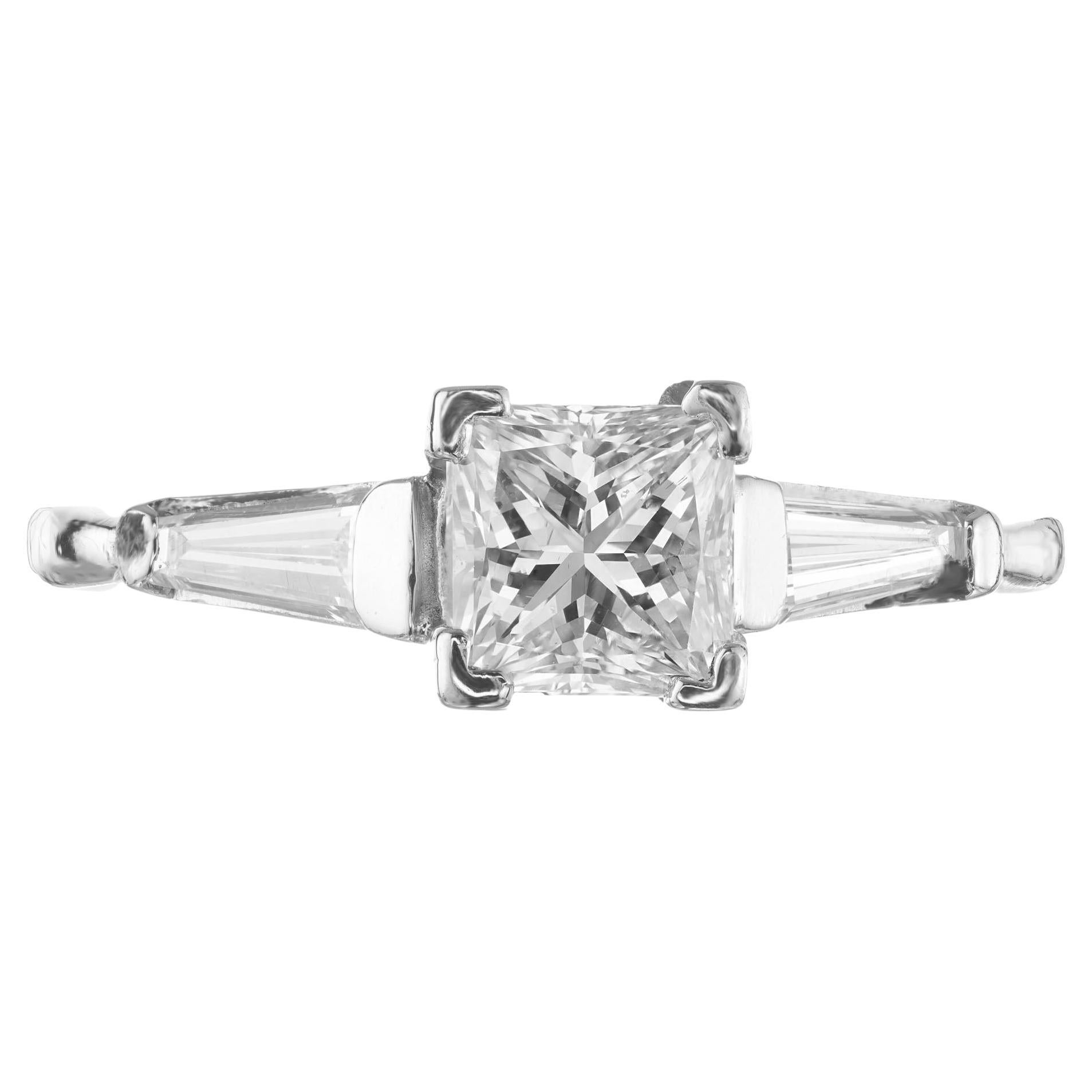 GIA .99 Carat Princess Cut Diamond Platinum Three-Stone Engagement Ring