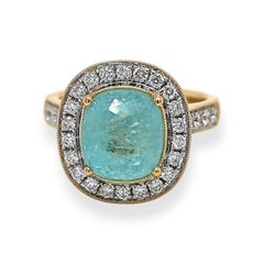 GIA AAP Certified 5.52 Carat Paraiba Tourmaline Round Diamond Yellow Gold Ring