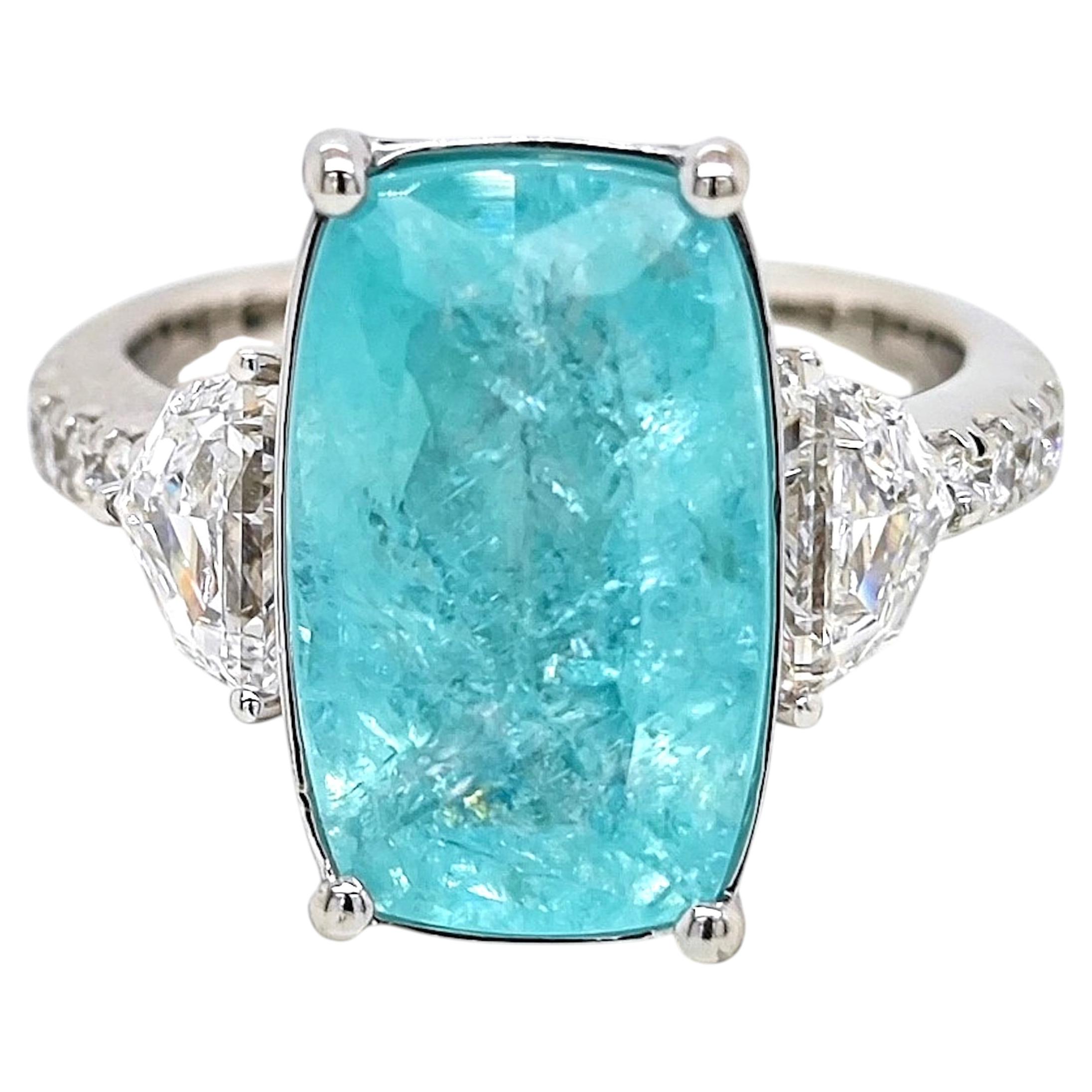GIA AAP Certified 7.58 ct Paraiba Tourmaline Fancy Diamond White Gold Ring