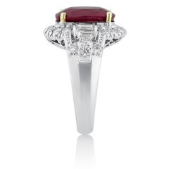 GIA AGL 5.21 ct Unheated Mozambique Ruby 1.18 ct Diamond Platinum Ring