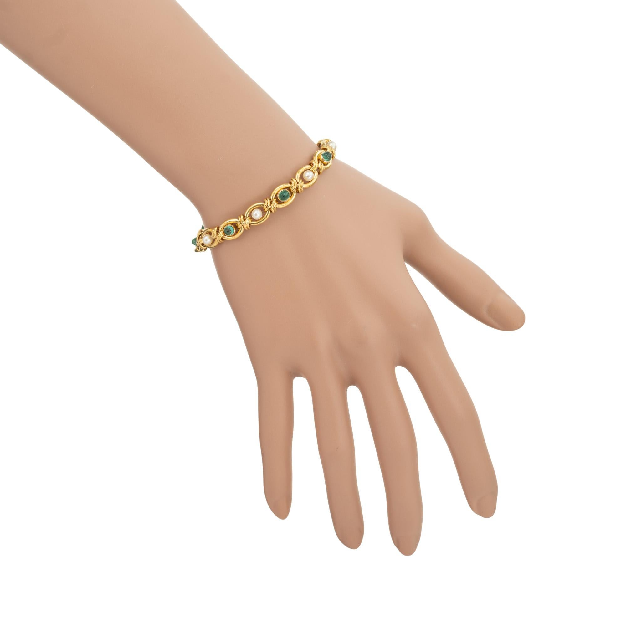 GIA AGL Certified 2.50 Carat Cabochon Emerald Natural Pearl Gold Link Bracelet 4