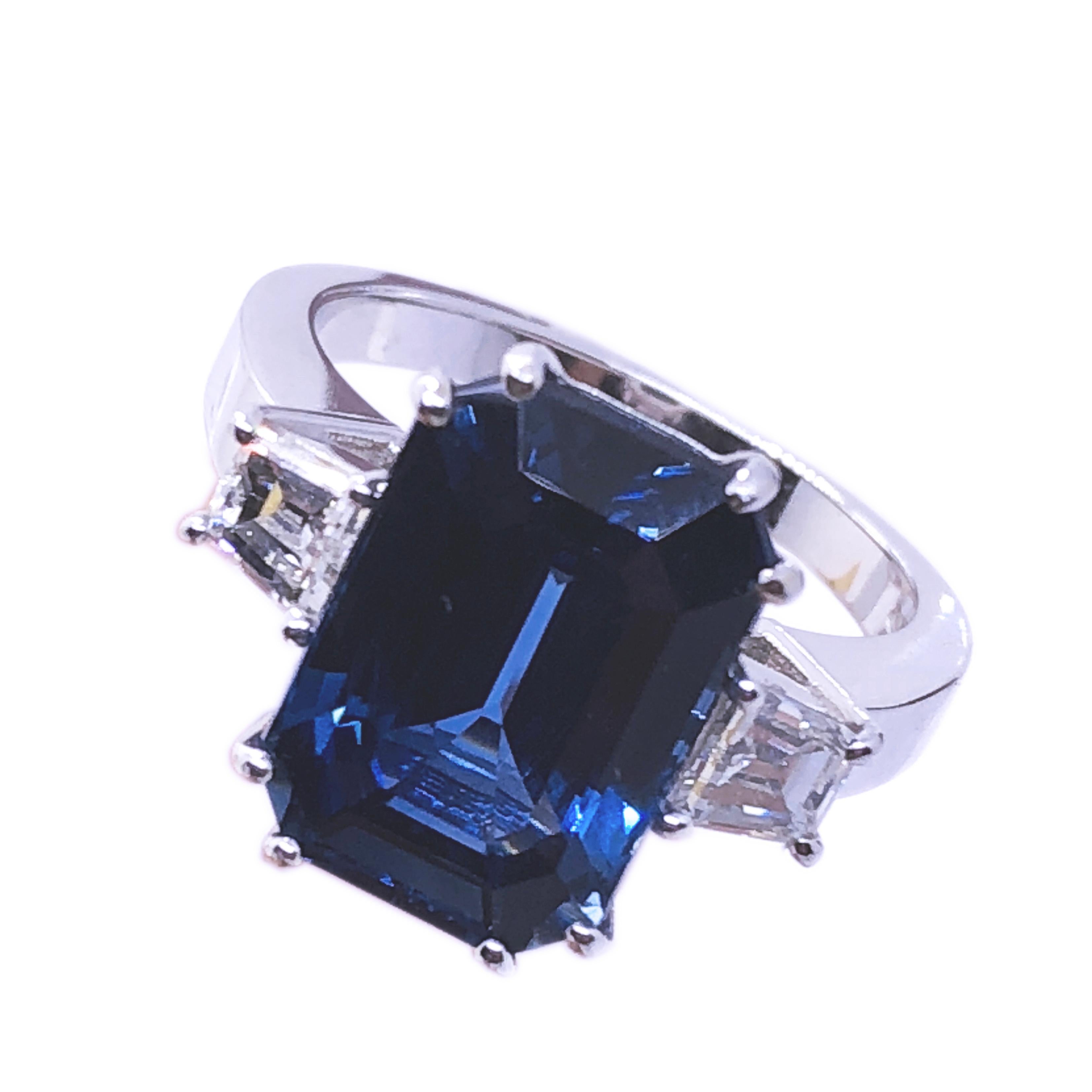 GIA AGL Certified 7.92 Carat No Heat Octagonal Cut Siam Sapphire Diamond Ring 2