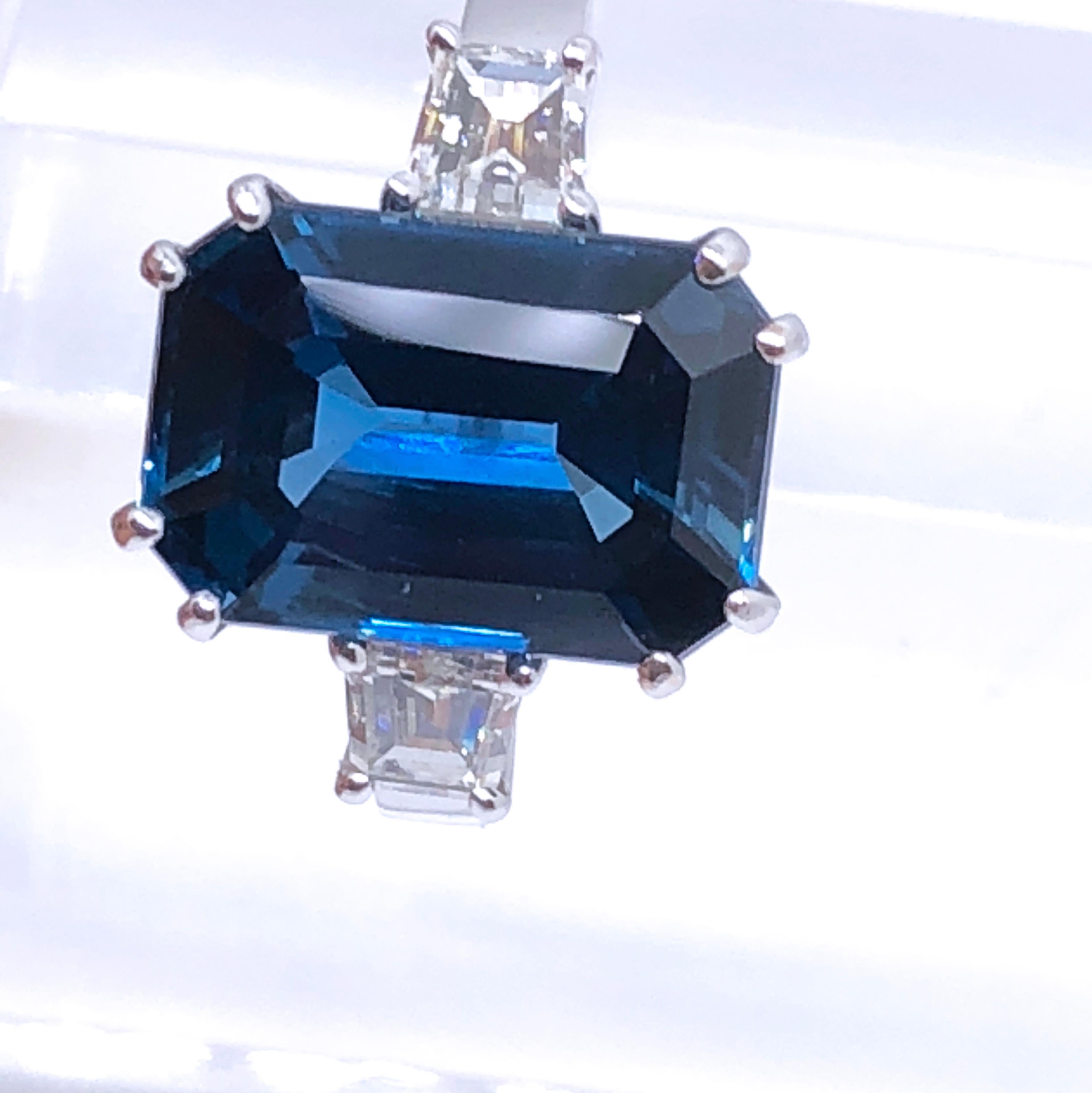 Emerald Cut GIA AGL Certified 7.92 Carat No Heat Octagonal Cut Siam Sapphire Diamond Ring