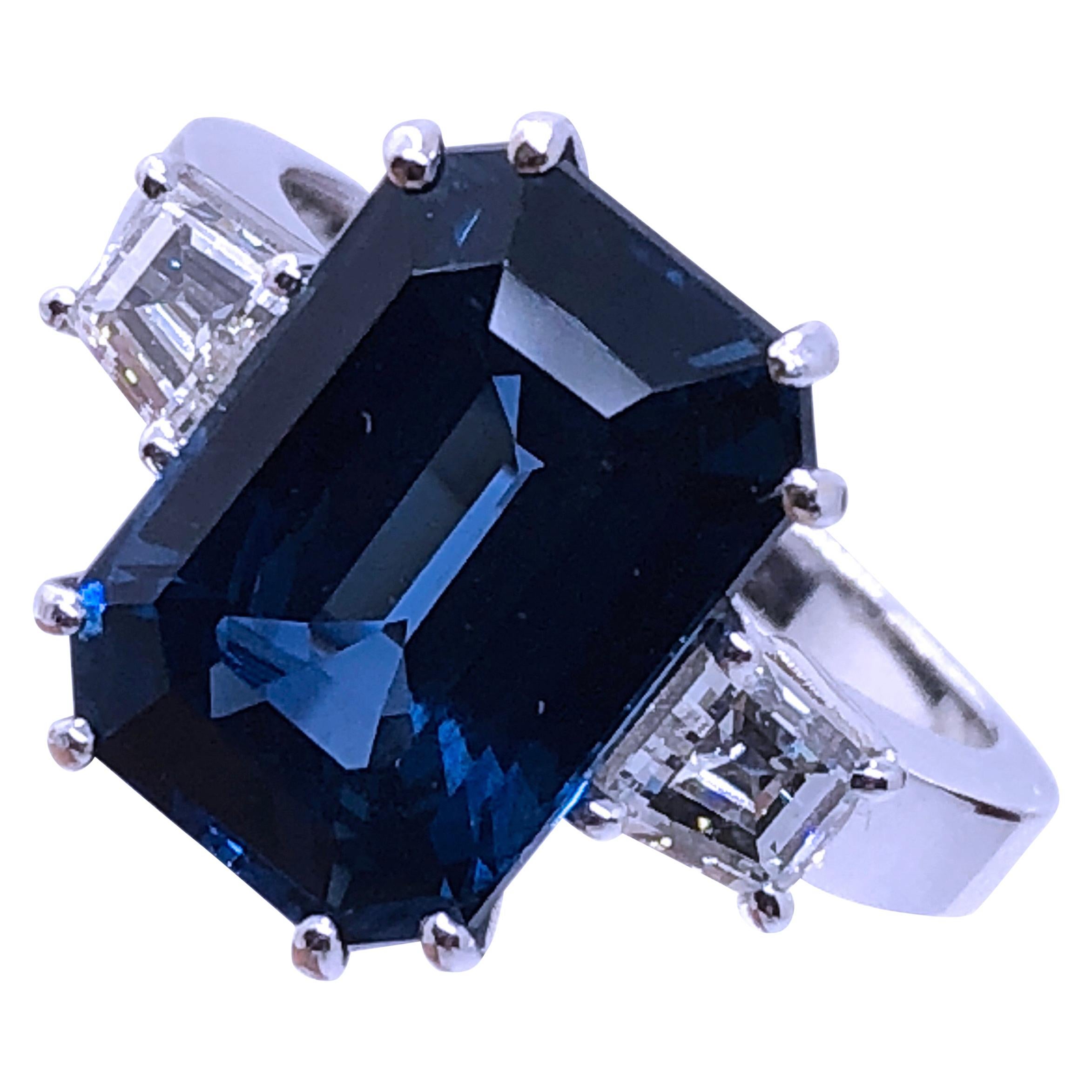 GIA AGL Certified 7.92 Carat No Heat Octagonal Cut Siam Sapphire Diamond Ring