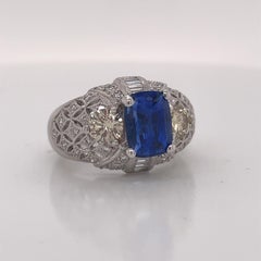 GIA & AGL Certified Blue Sapphire & Fancy Diamond Platinum Ring, The Blue Moon