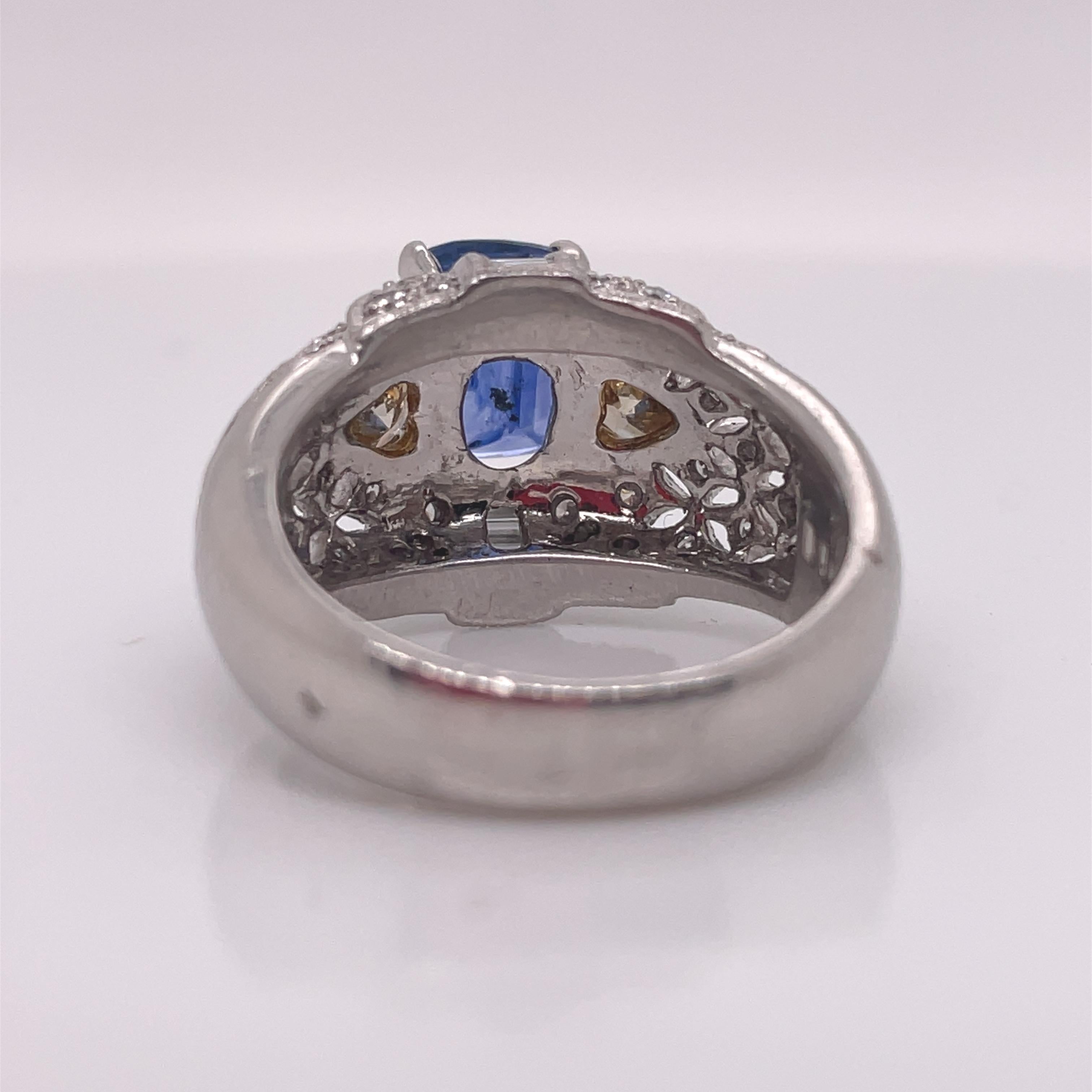 Round Cut GIA & AGL Certified Blue Sapphire & Fancy Diamond Platinum Ring, The Blue Moon For Sale