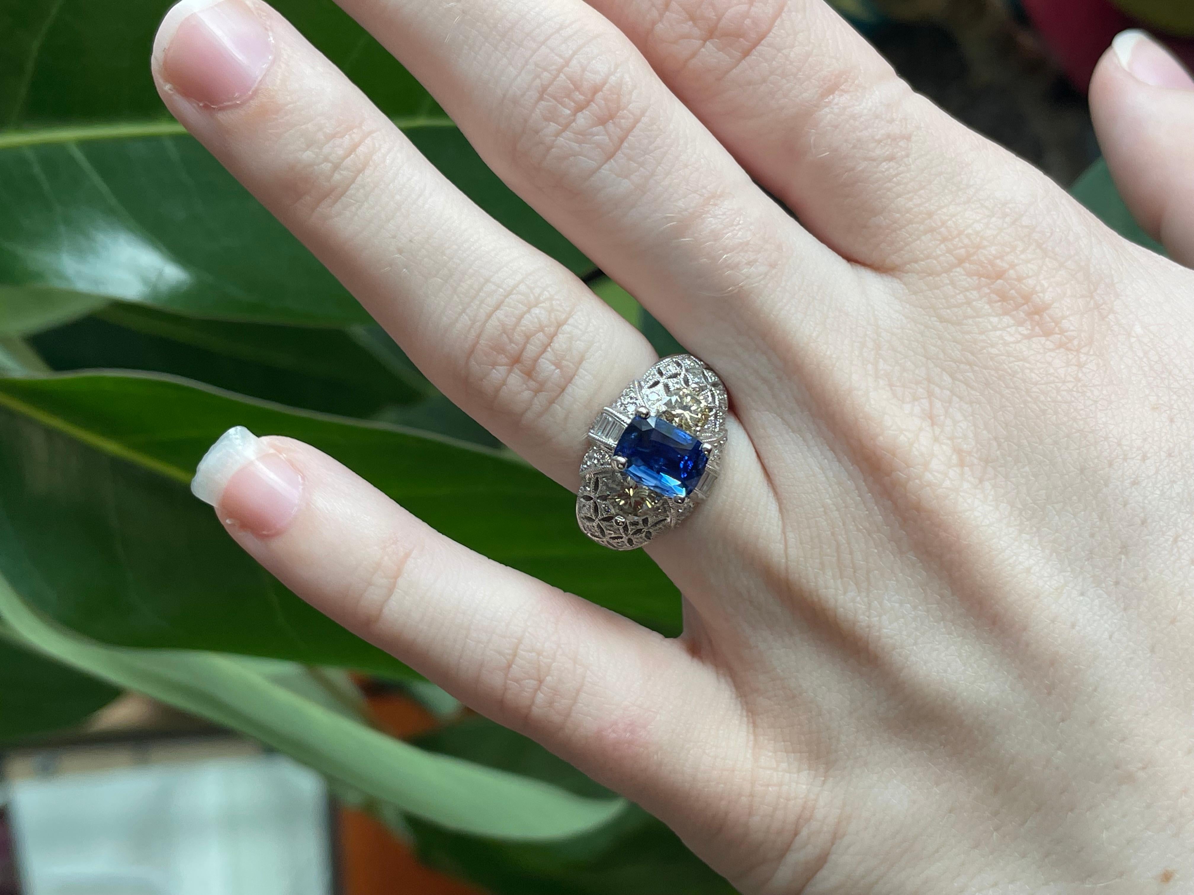 GIA & AGL Certified Blue Sapphire & Fancy Diamond Platinum Ring, The Blue Moon In Excellent Condition For Sale In Lexington, KY