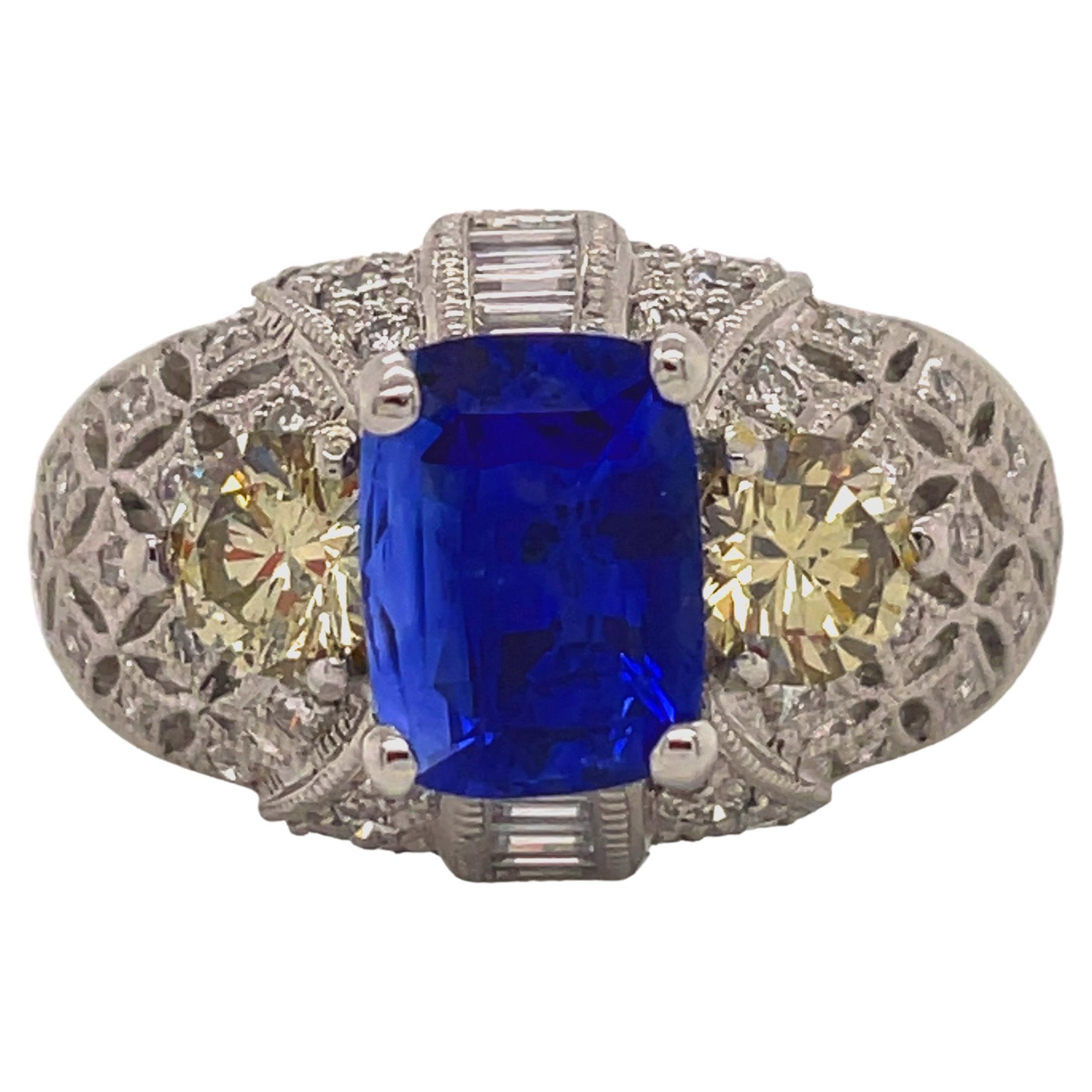 GIA & AGL Certified Blue Sapphire & Fancy Diamond Platinum Ring, The Blue Moon