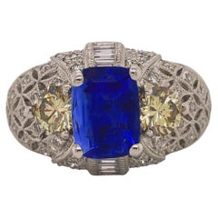 GIA & AGL Certified Blue Sapphire & Fancy Diamond Platinum Ring,The Blue Moon