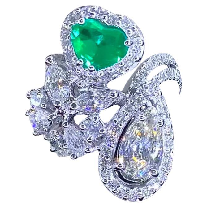 GIA-AIG Certificado 3.00 Ct Diamantes 1.15 Ct Esmeralda Colombiana Anillo de Oro de 18K
