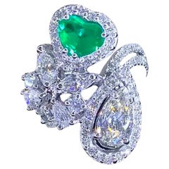 GIA-AIG Certificado 3.00 Ct Diamantes 1.15 Ct Esmeralda Colombiana Anillo de Oro de 18K