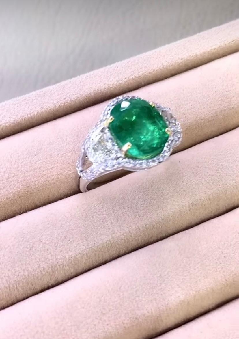 18 Karat Goldring, AIG-zertifizierter 6,70 natürlicher sambischer Smaragd 1,40 Karat Diamanten im Zustand „Neu“ im Angebot in Massafra, IT