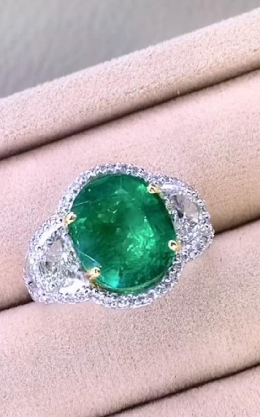 18 Karat Goldring, AIG-zertifizierter 6,70 natürlicher sambischer Smaragd 1,40 Karat Diamanten Damen im Angebot