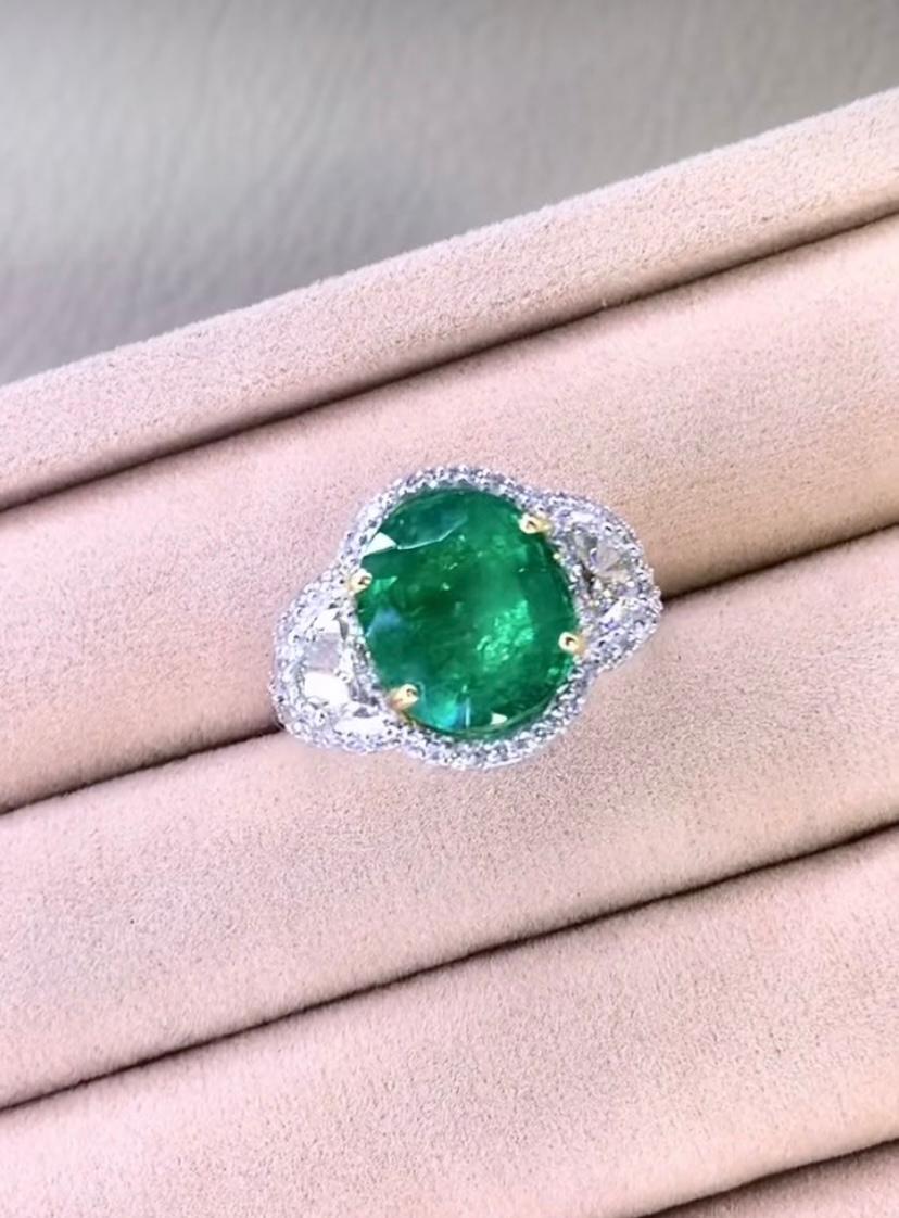 18 Karat Goldring, AIG-zertifizierter 6,70 natürlicher sambischer Smaragd 1,40 Karat Diamanten im Angebot 2