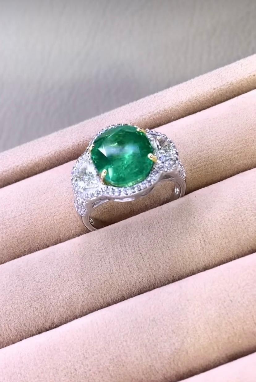 18 Karat Goldring, AIG-zertifizierter 6,70 natürlicher sambischer Smaragd 1,40 Karat Diamanten im Angebot 3