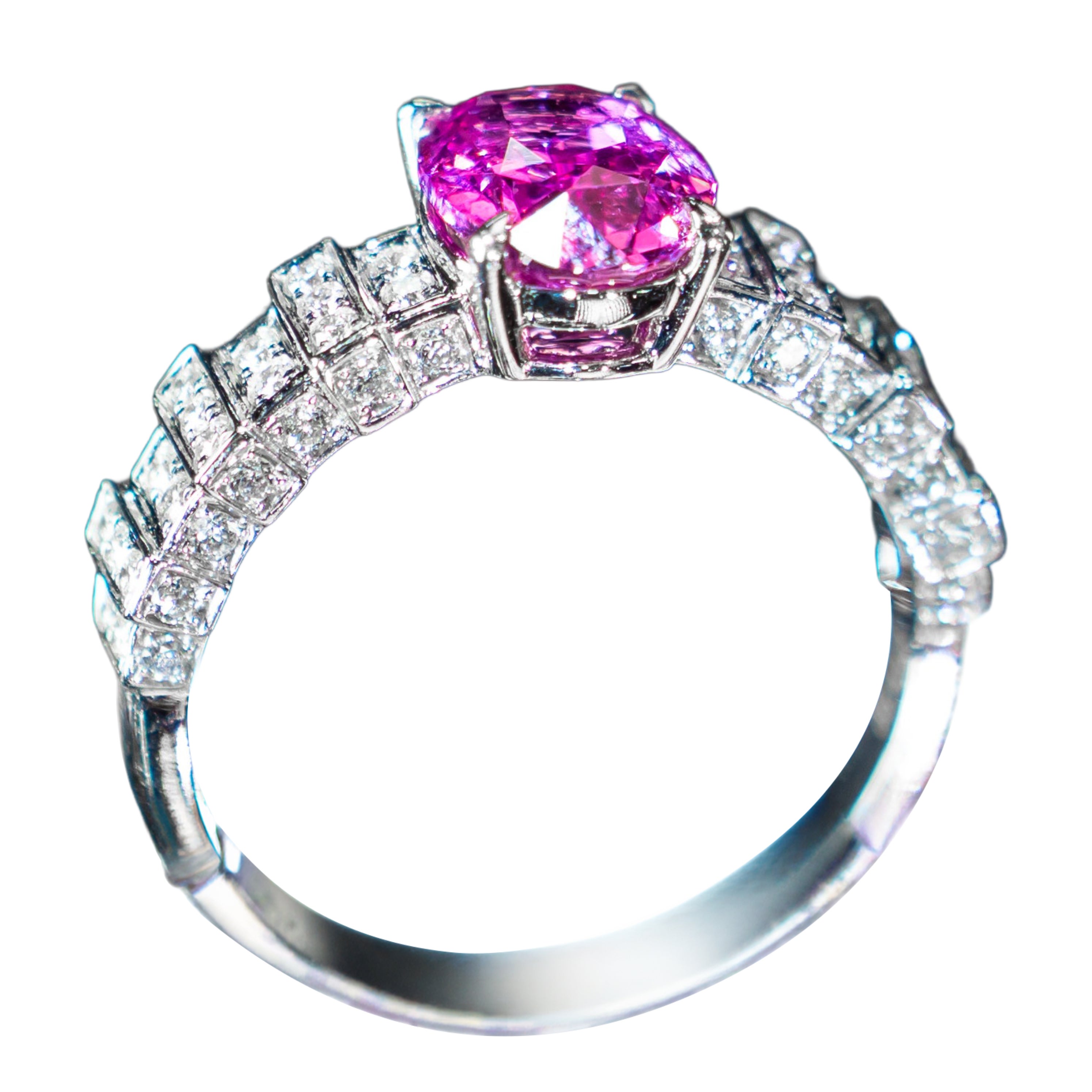 GIA/AIGS Anillo de compromiso de zafiro rosa vibrante no calentado de 18 quilates y 2,05 quilates de Madagascar