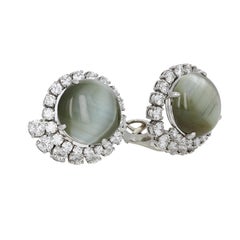 GIA and AGL Certified, 38.43 Carat Natural Cat's-Eye and Diamond Earrings