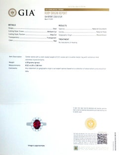 Unheated Red Ruby Stone 2.01 cts in 18K White Gold Ring w Diamonds / GIA Report