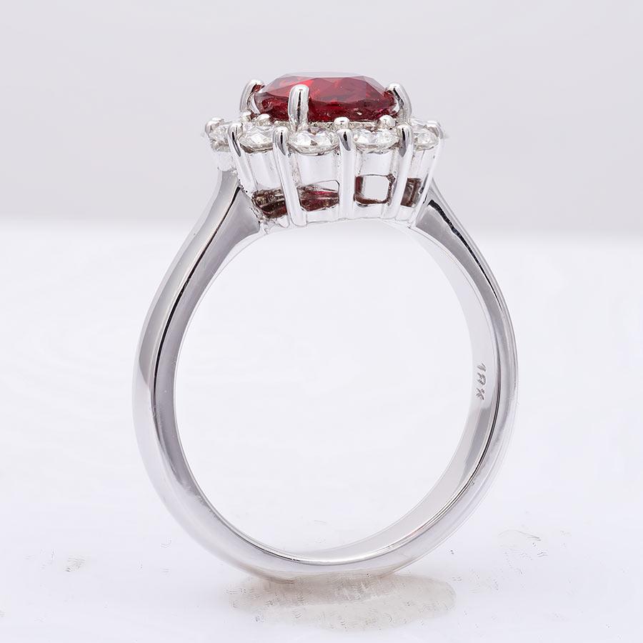 Oval Cut GIA and Git Certified 2.01ct Natural Unheated Ruby Diamond 18k White Gold Ring For Sale