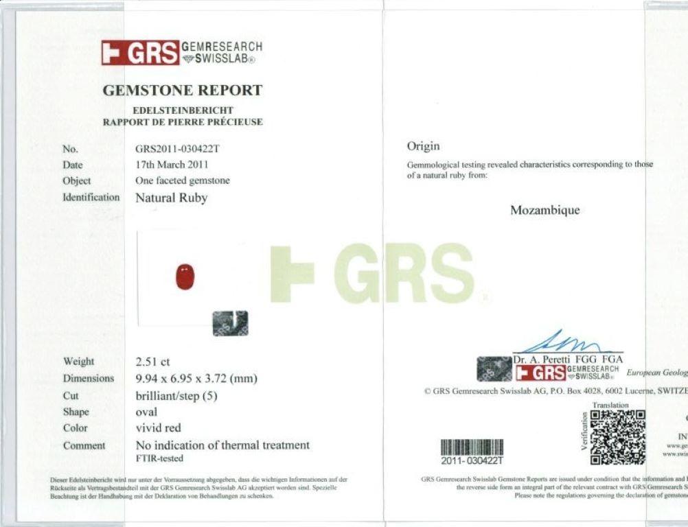 Platin-Verlobungsring mit GIA- und GRS-zertifiziertem 2,50 Karat unerhitztem Rubin und Diamant (Romantik) im Angebot