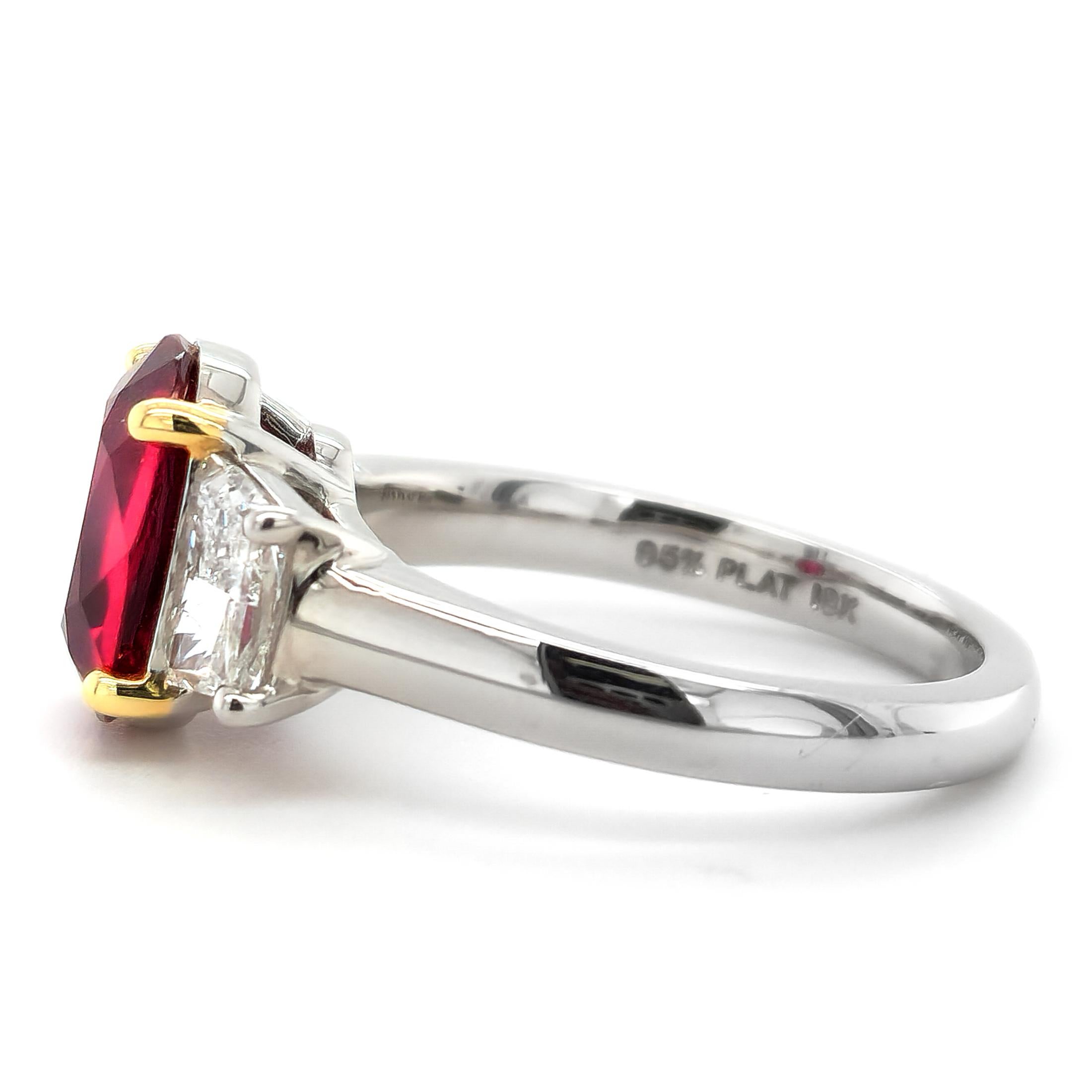 GIA and GRS Certified 2.51 Carat Unheated Ruby Diamond Platinum Engagement Ring In New Condition For Sale In Los Angeles, CA