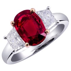 GIA and GRS Certified 2.50 Carat Unheated Ruby Diamond Platinum Engagement Ring