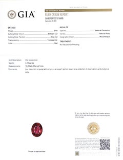 GIA and GRS Certified 3.10 Carat Unheated Ruby Diamond Platinum Ring for Women