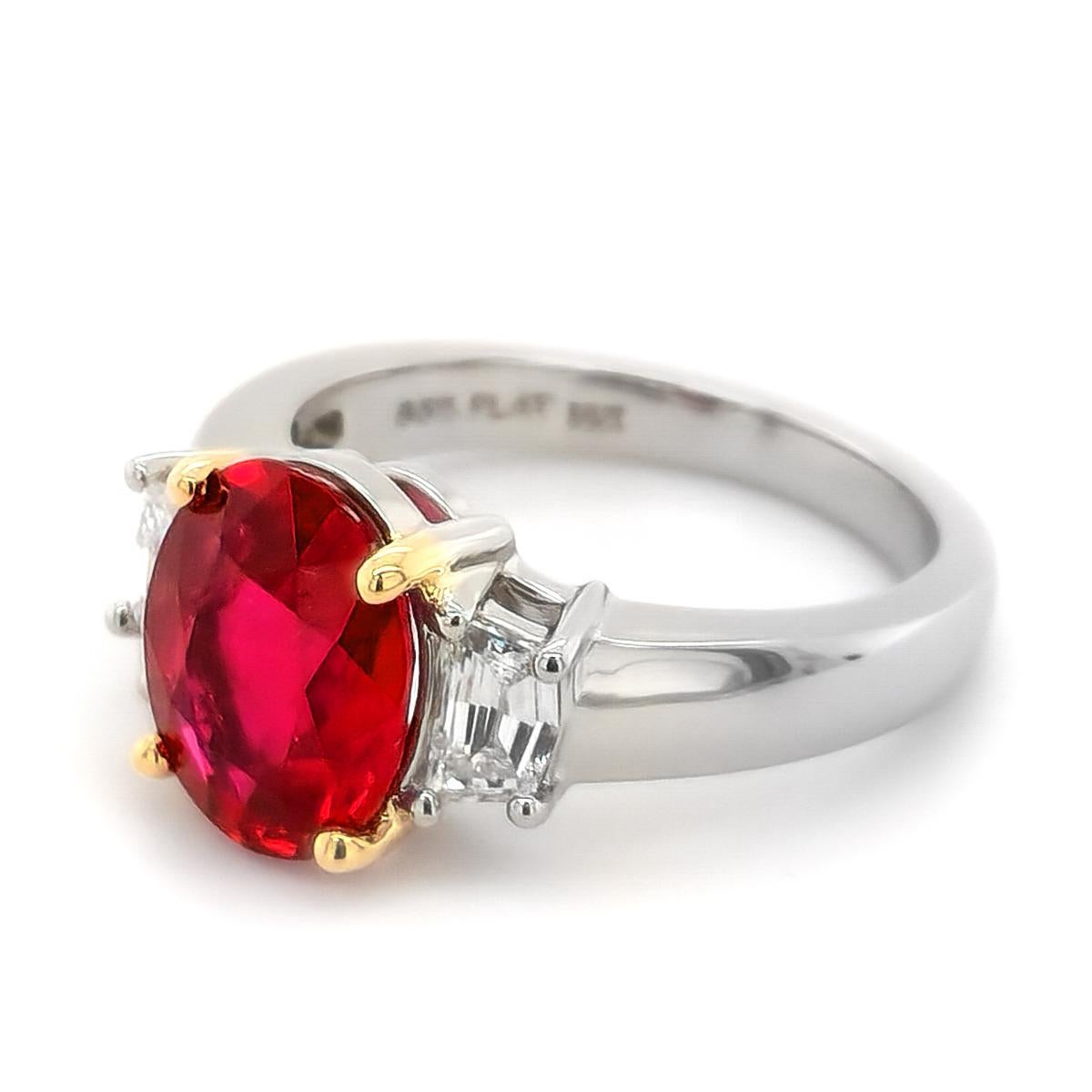 Brilliant Cut GIA and GRS Certified 3.10 Carat Unheated Ruby Diamond Platinum Ring for Women For Sale