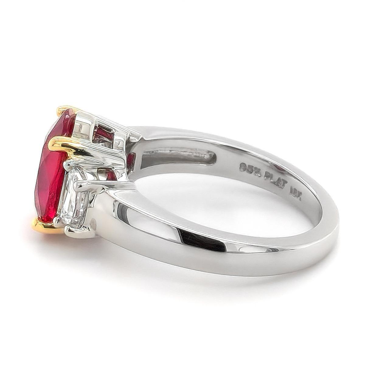 GIA and GRS Certified 3.10 Carat Unheated Ruby Diamond Platinum Ring for Women In New Condition For Sale In Los Angeles, CA