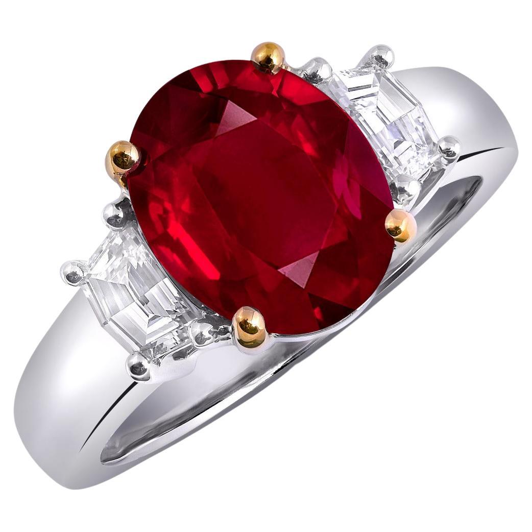 Platinring mit GIA- und GRS-zertifiziertem 3,10 Karat unerhitztem Rubin und Diamant für Damen im Angebot