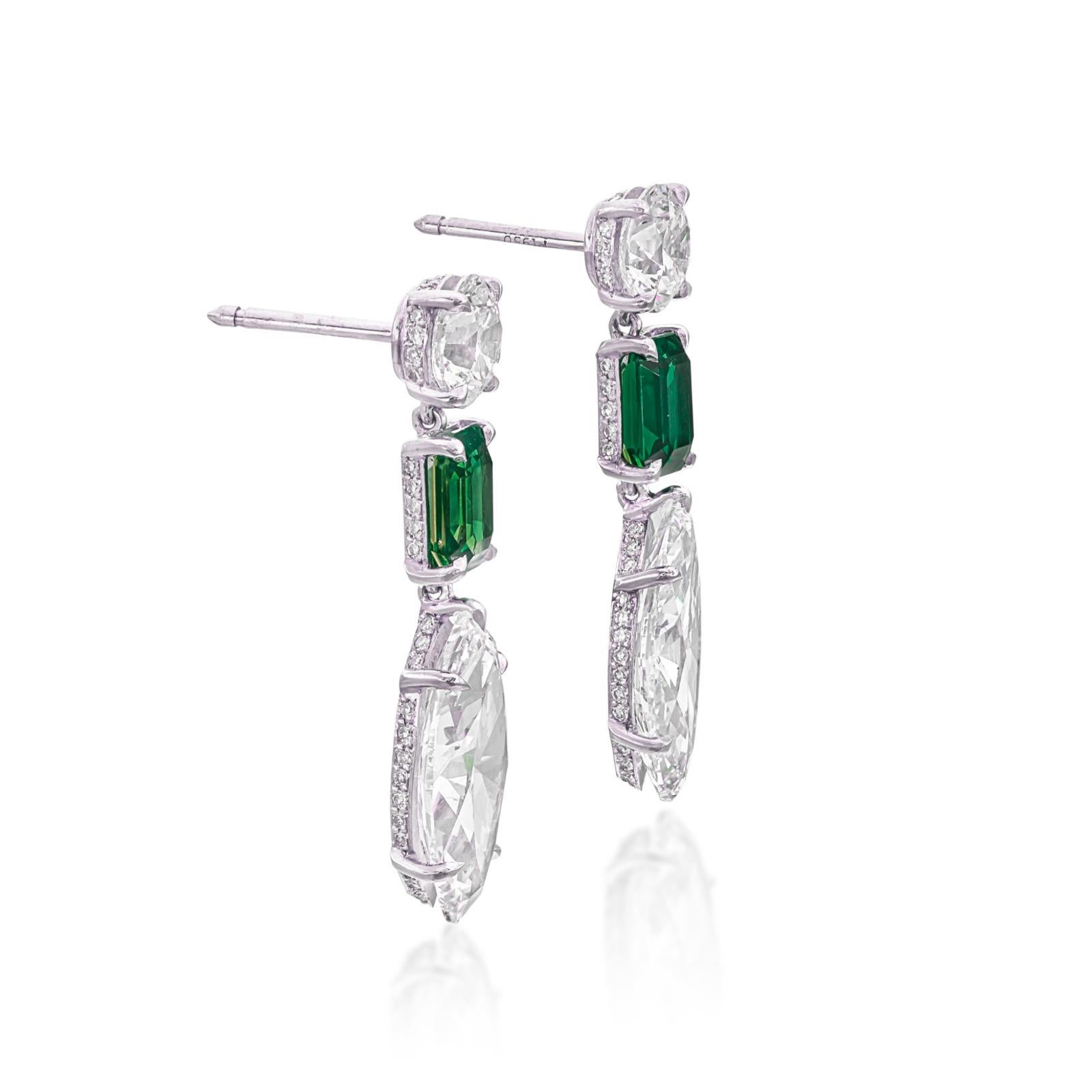 Taille Marquise Boucles d'oreilles avec diamants ronds, émeraudes et marquises certifiées GIA et GRS de 7,80 carats en vente