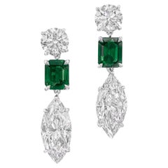 Pendientes de esmeralda y diamante redondo marquesa con certificado GIA y GRS de 7,80