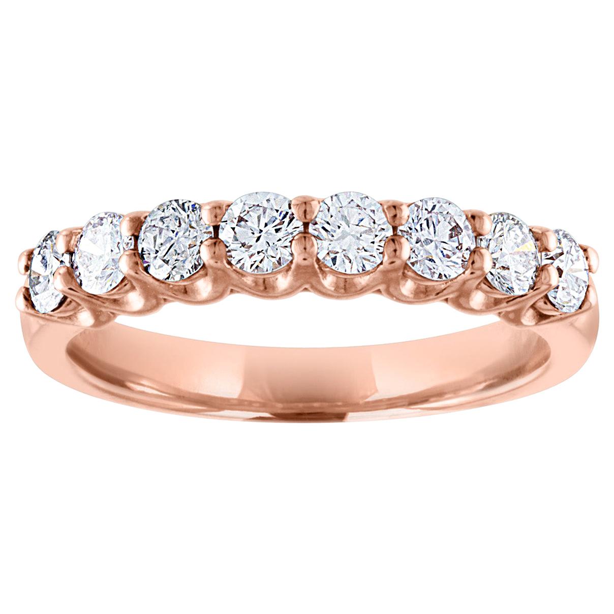 GIA and IGI Certified 0.80 Carat Diamond Eight-Stone Half Band Gold Ring