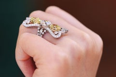 GIA Antique 3 Stone 4 Carats Fancy Intense Yellow Diamond Ring