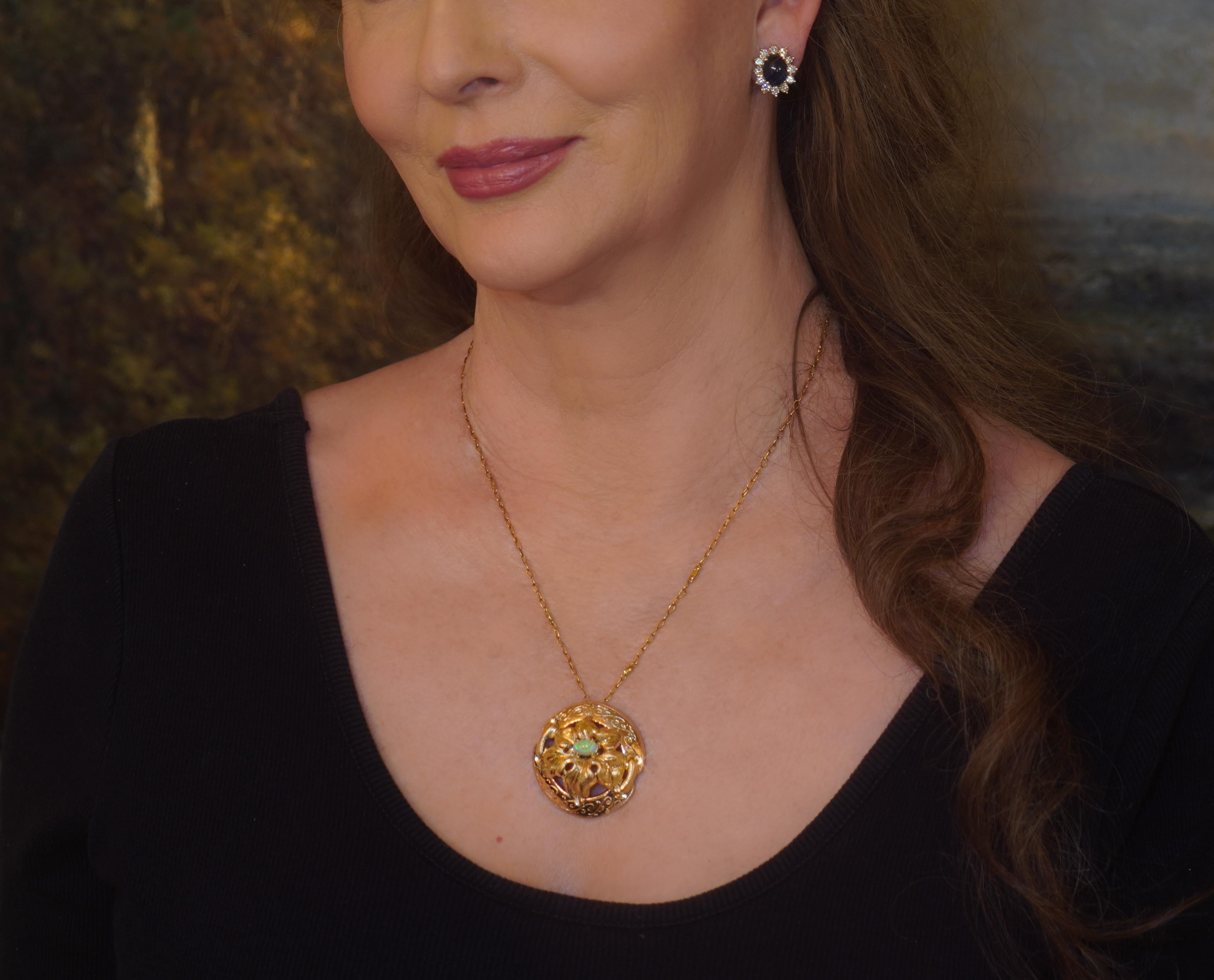 GIA Antique Australian Opal 14K Pendant Natural Vintage Necklace Solid Gold Fine In Good Condition For Sale In Sylvania, GA