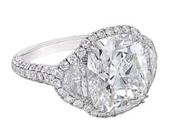GIA 6 Carat Antique Cushion Cut Diamond Three-Stone Engagement Ring