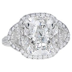 GIA 6 Carat Antique Cushion Cut Diamond Three-Stone Engagement Ring
