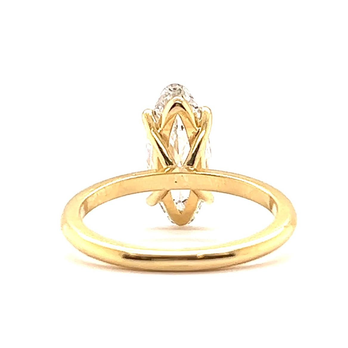 Contemporary GIA Antique Moval Cut Diamond 18 Karat Gold Solitaire Engagement Ring